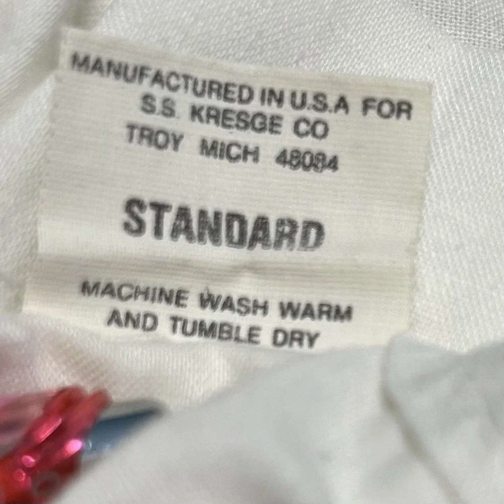 Vintage Hand Embroidered Kmart Standard Pillowcase White Floral USA‎
